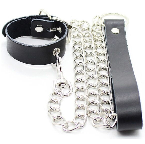 OHMAMA - Leather Strap Necklace Metal Chain by DelighToys