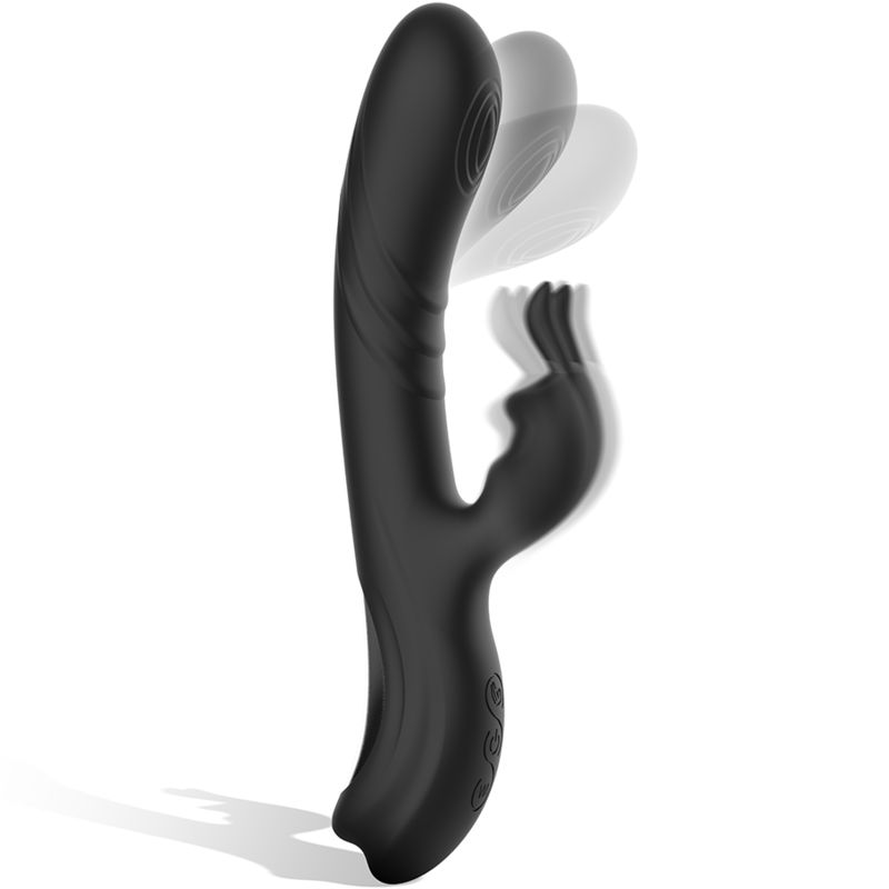Experience intense G-spot and clitoral stimulation with the Black Silver Rechargeable Silicone Rabbit Stimulator, waterproof, and ultra-flexible for powerful, customized pleasure.3