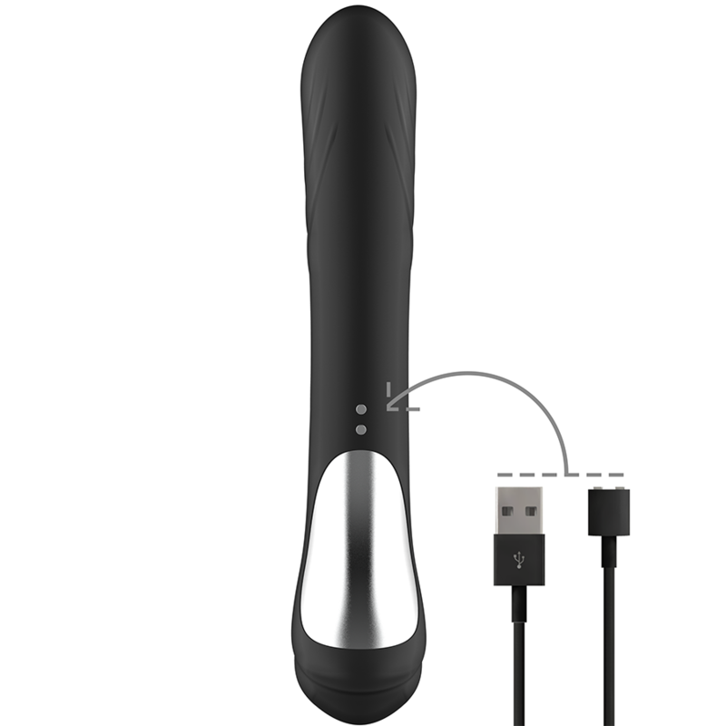 Experience intense G-spot and clitoral stimulation with the Black Silver Rechargeable Silicone Rabbit Stimulator, waterproof, and ultra-flexible for powerful, customized pleasure.5