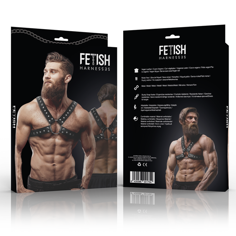 FETISH SUBMISSIVE - Men's Cross – Over Eco – Leather Chest Harness Studs by DelighToys