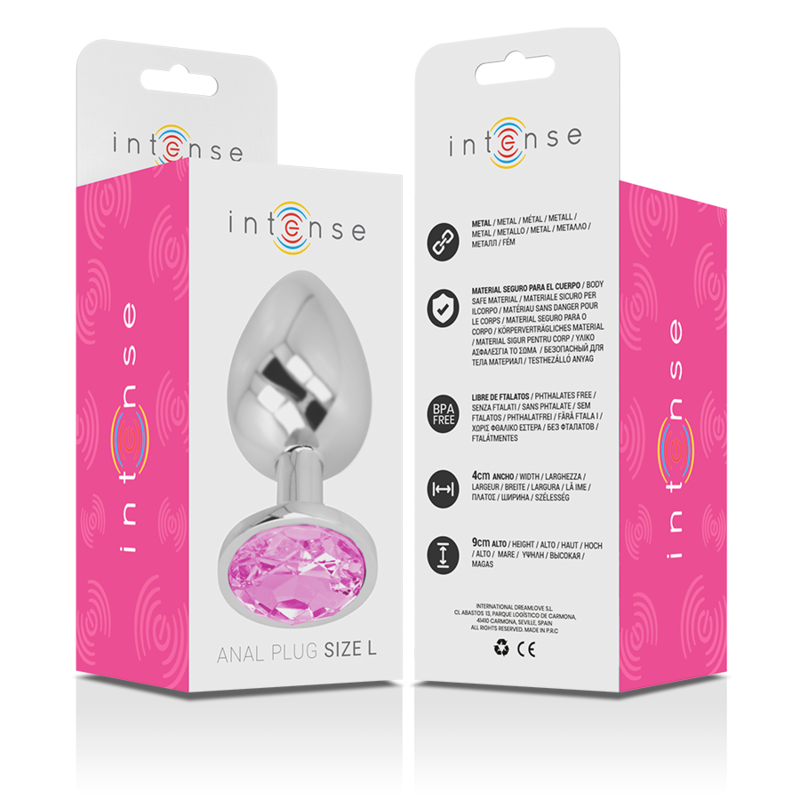 Intense - Aluminum Metal Anal Plug With Pink Crystal Size L