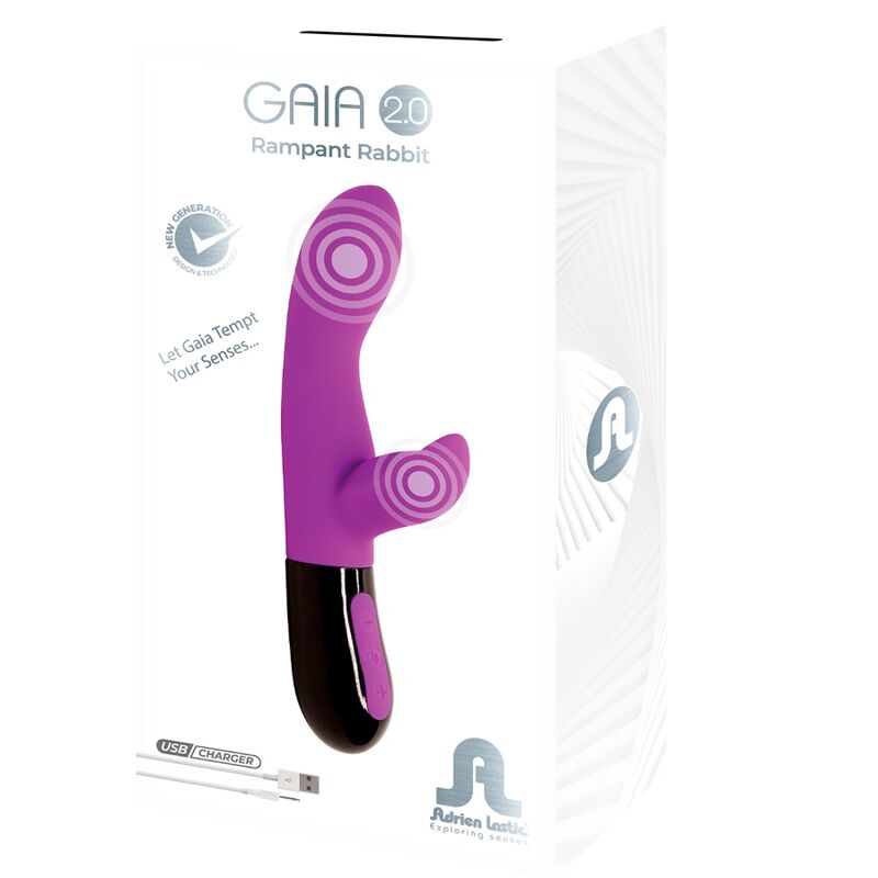 Enjoy dual stimulation with the Adrien Lastic Gaia 2.0 Rabbit Vibrator. Made with safe, soft silicone and featuring 10 vibration modes and a rechargeable lithium battery for prolonged pleasure.7