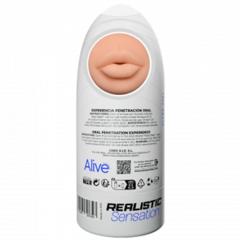 Alive Flex Male Masturbator Oral offers lifelike oral sensations with a realistic mouth shape and flexible, pressure-adjustable fit. Made from soft, body-safe TPE for intense pleasure.3