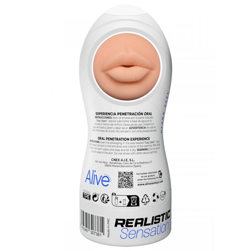 Enhance solo play with the Alive Flex Male Masturbator Oral. Featuring a realistic oral design, flexible, body-safe TPE, and a large size for lifelike satisfaction and intense sensations.4