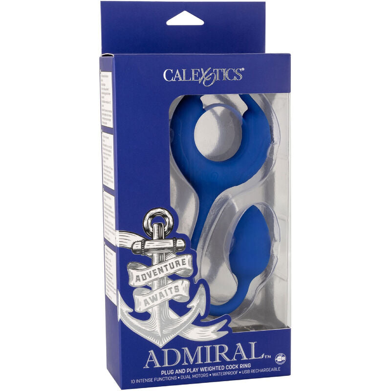 Elevate pleasure with Admiral Weighted Cock Ring. Stretchy silicone, dual motors, 10 vibration modes, waterproof design, and USB rechargeable for sensational satisfaction.6