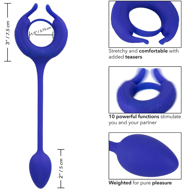Elevate pleasure with Admiral Weighted Cock Ring. Stretchy silicone, dual motors, 10 vibration modes, waterproof design, and USB rechargeable for sensational satisfaction.4