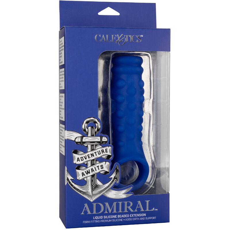 Boost your pleasure with the Admiral Beaded Penis Extension. This liquid silicone enhancer adds girth and stamina with a textured chamber and scrotum strap for powerful support.6