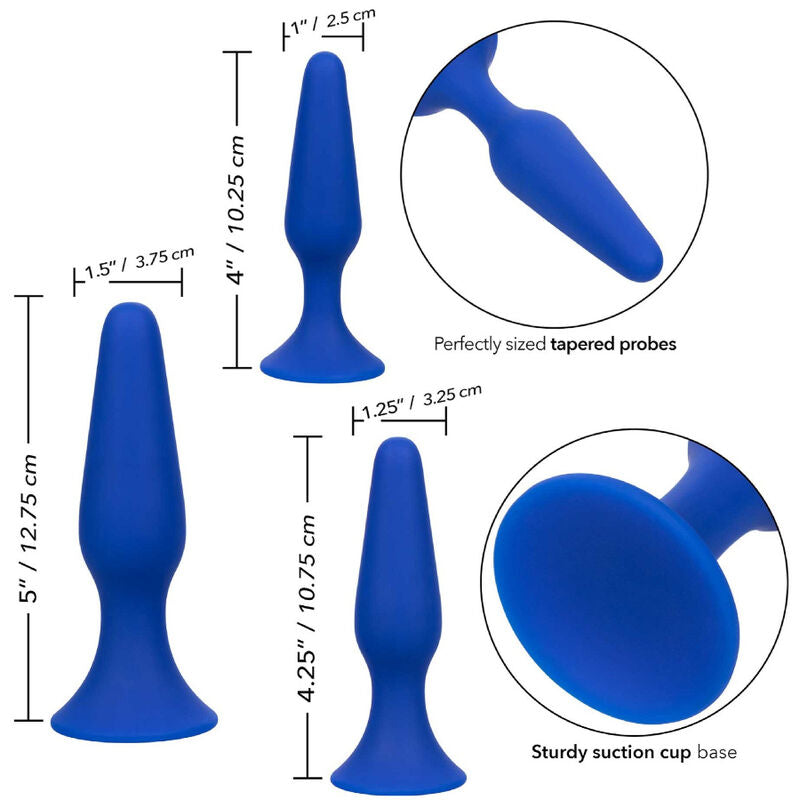Discover new pleasure with Admiral Kit 3 Anal Plugs. Three graduated sizes, smooth silicone, suction base, and ergonomic design for beginners and enthusiasts alike.3