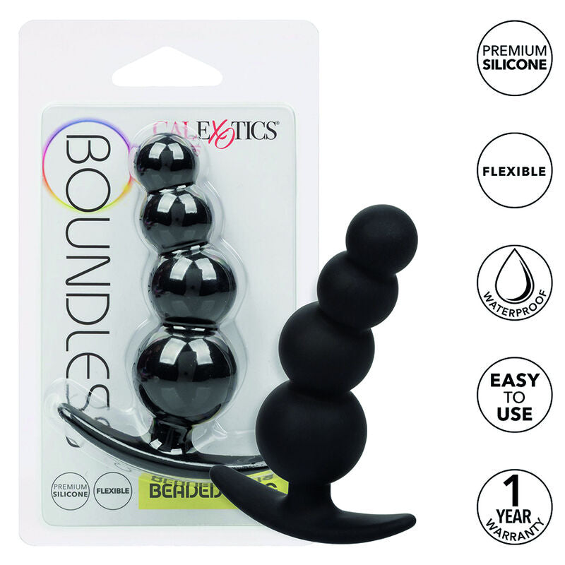 CalExotics Beaded Butt Plug offers a soft silicone design with flexible graduated beads and an easy-pull handle for thrilling, body-safe anal stimulation.7