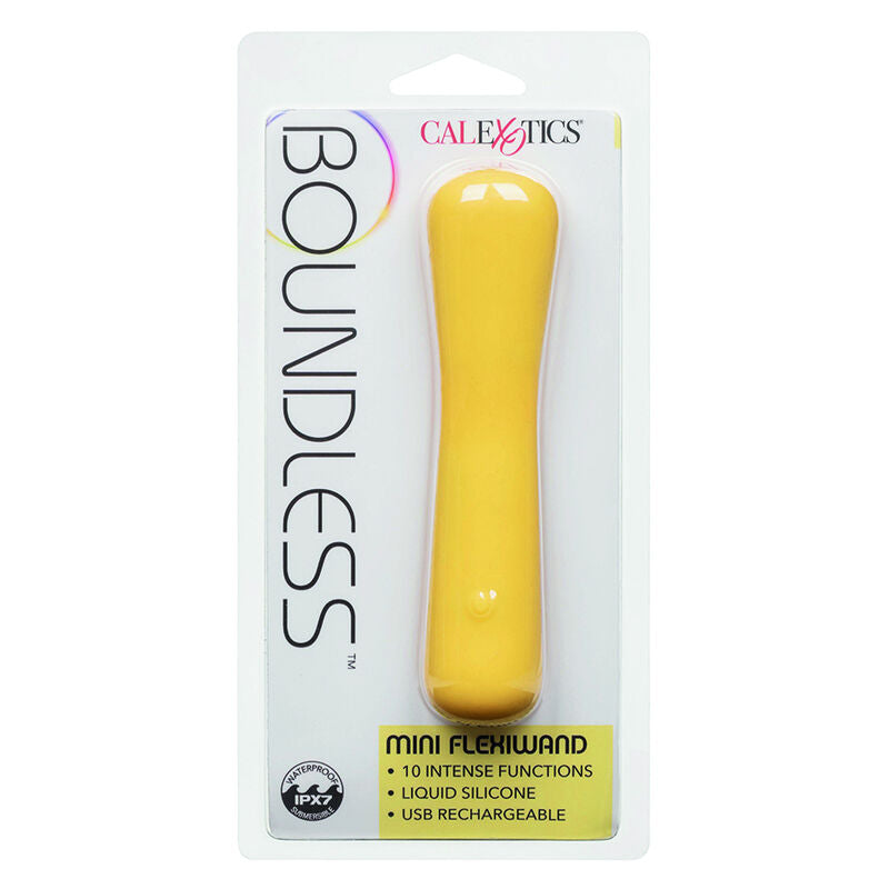 CalExotics Mini FlexiWand offers 10 functions, a bendable body that holds shape, liquid silicone comfort, USB recharge, memory chip, and waterproof design.0