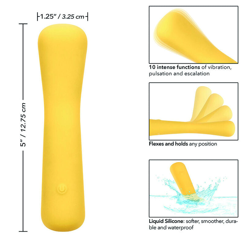 CalExotics Mini FlexiWand offers 10 functions, a bendable body that holds shape, liquid silicone comfort, USB recharge, memory chip, and waterproof design.8