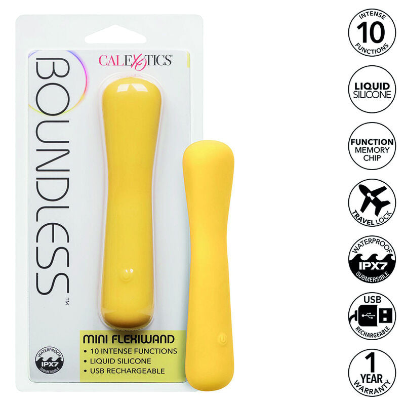 CalExotics Mini FlexiWand offers 10 functions, a bendable body that holds shape, liquid silicone comfort, USB recharge, memory chip, and waterproof design.11