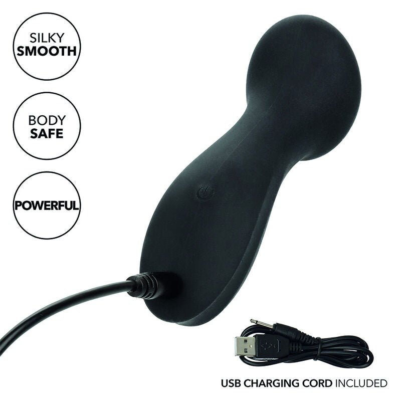 CalExotics Boundless Mini Massager features 10 functions, liquid silicone body, memory chip, waterproof design, and USB recharge for supreme pleasure anywhere.9