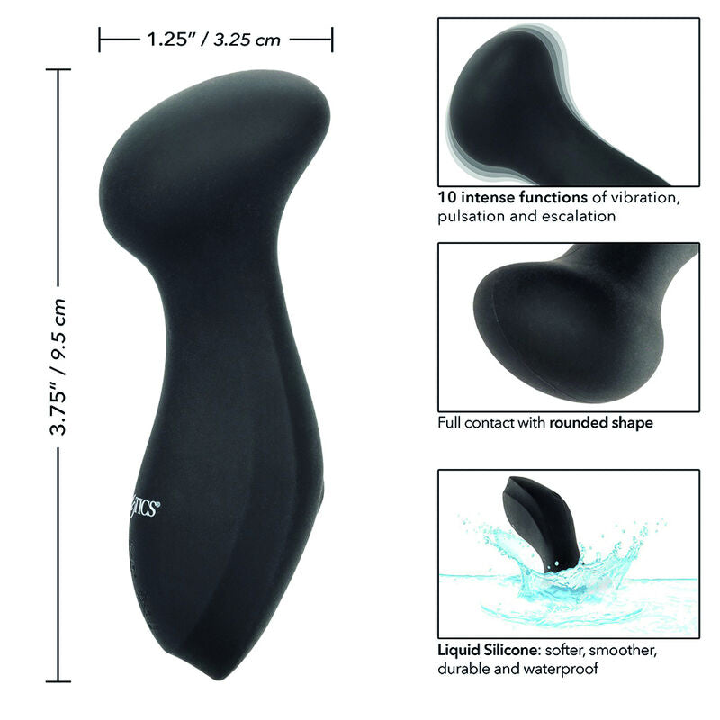 CalExotics Boundless Mini Massager features 10 functions, liquid silicone body, memory chip, waterproof design, and USB recharge for supreme pleasure anywhere.8