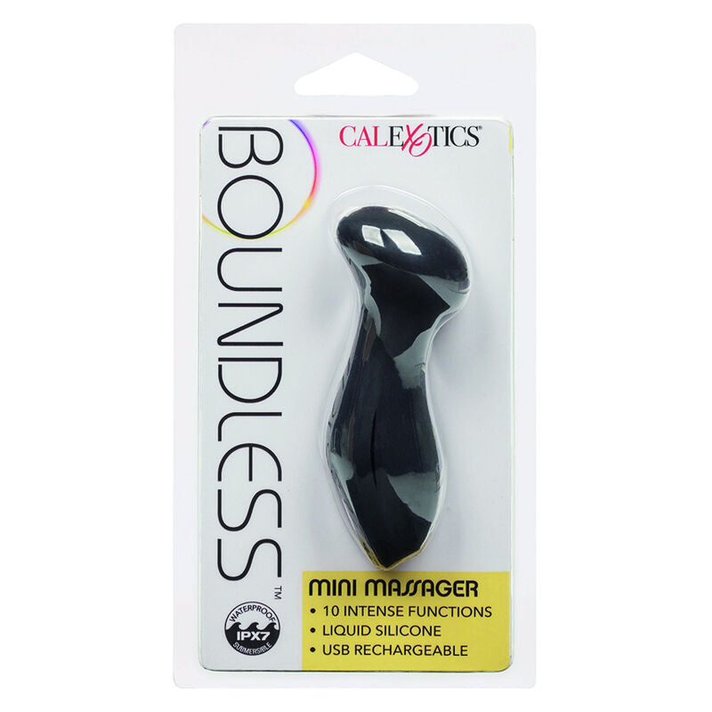 CalExotics Boundless Mini Massager features 10 functions, liquid silicone body, memory chip, waterproof design, and USB recharge for supreme pleasure anywhere.0
