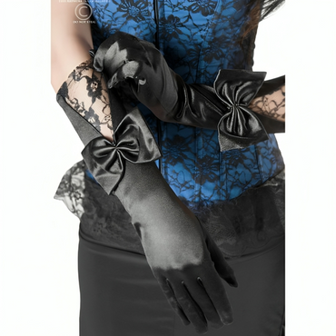 Chilirose CR 3252 Black Satin Gloves with Lace Bow – Sex Toys – product photo 2
