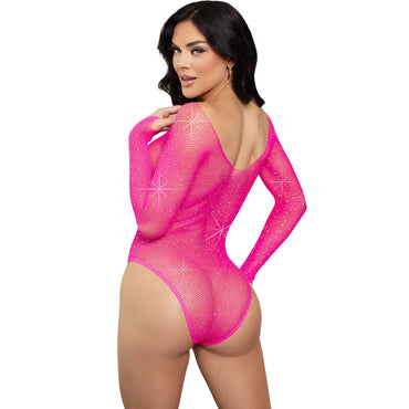 LEG AVENUE - DelighToys – Crystalized Long Sleeve Bodysuit Fuchsia