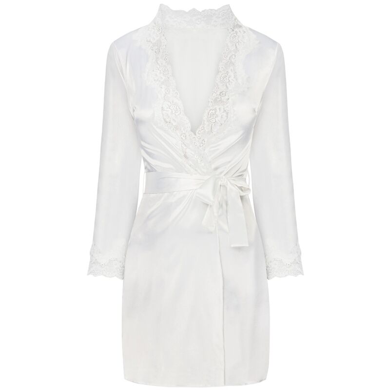 Discover elegance with the Livco Corsetti Fashion Dressing Gown Shirt Panty satin dressing gown set in ecru. Featuring luxurious satin, lace details, and adjustable straps, perfect for romance and comfort7