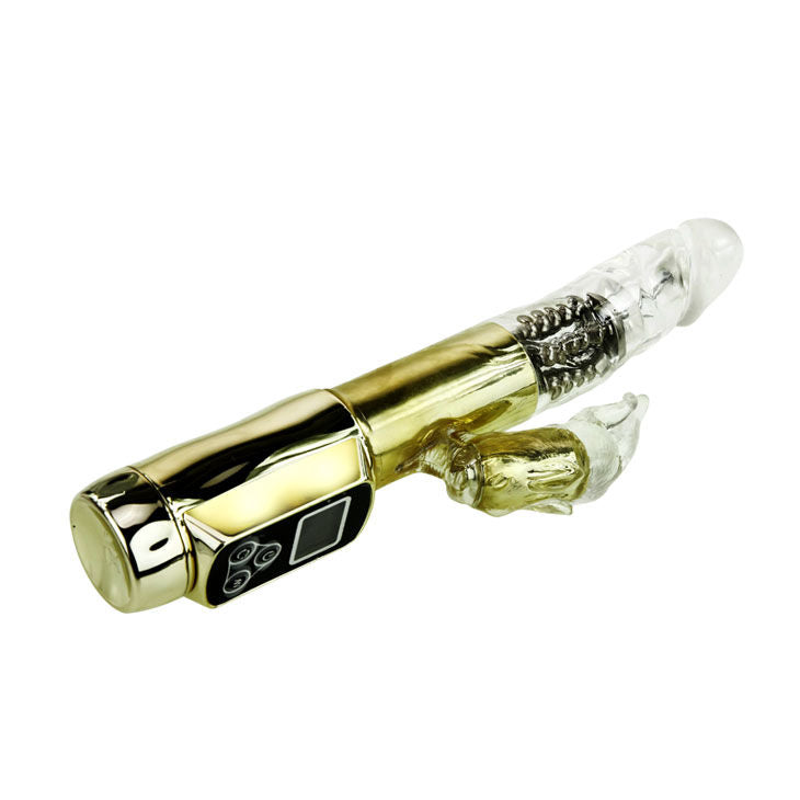 Enjoy double rotation and 5 vibration modes with Baile Rabbit Vibrator Passion Gold. Waterproof, phthalate-free. Ships UK & EU. Order now!4
