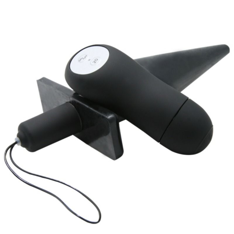 Baile Vibration Butt Plug offers 11.6cm of anal stimulation with remote-controlled vibration. Made of PVC for firm, fulfilling pleasure in a sleek black design.7