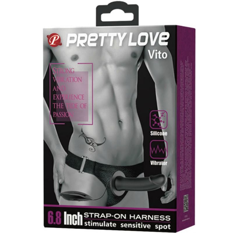 Pretty Love - Vito Strap On With Hollow Dildo And Vibration 17.3 Cm
