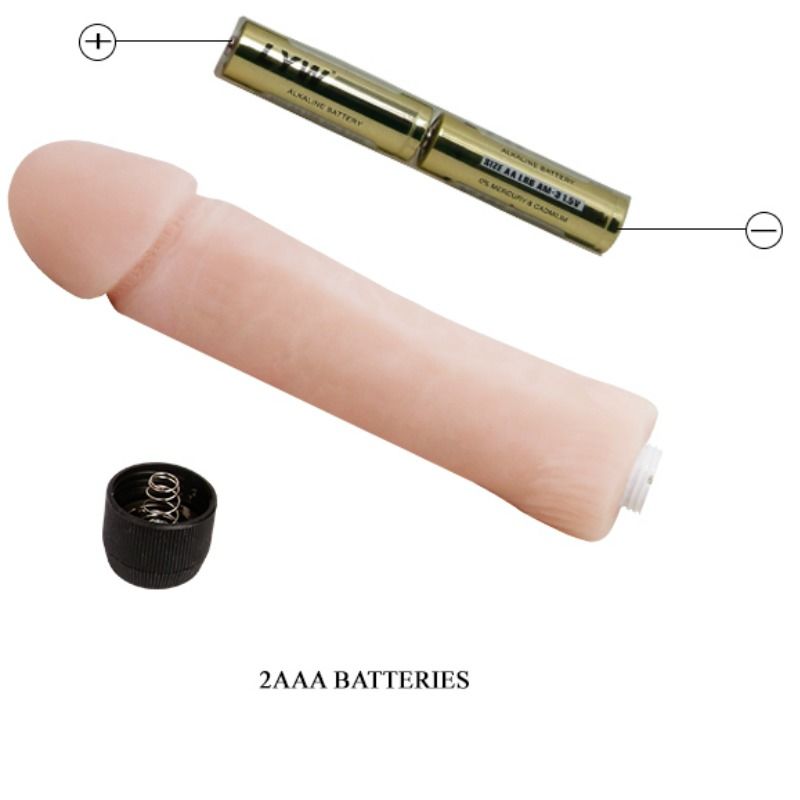 A realistic, flesh-colored dildo with a vibrator base. The dildo has a lifelike appearance with detailed textures and is equipped with a black control regulator at the base.4444