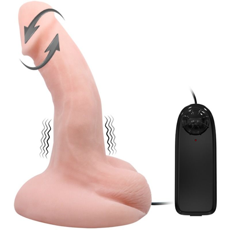 Baile Dildo Vibration Rotation Function features realistic texture, multi-speed vibration, rotation, and a strong suction cup base for hands-free pleasure.2