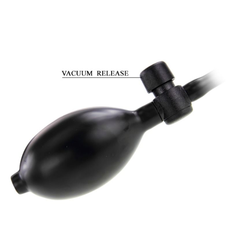 Baile Vibration Inflatable Penis expands with air pump and delivers multi-speed vibrations. Features realistic texture, suction cup, and hands-free pleasure.3