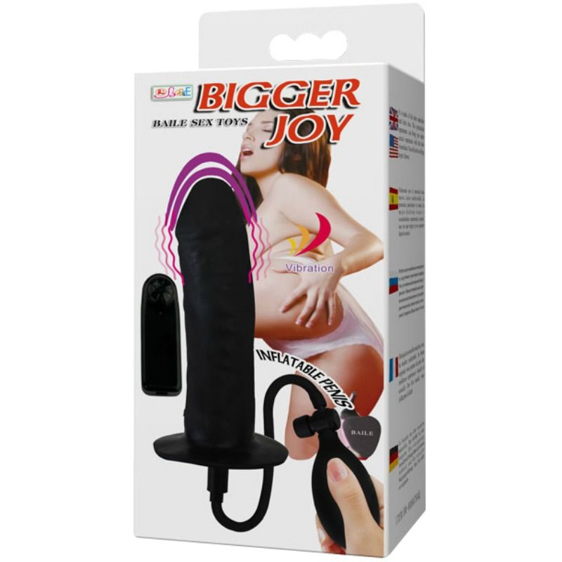 Baile Vibration Inflatable Penis expands with air pump and delivers multi-speed vibrations. Features realistic texture, suction cup, and hands-free pleasure.8