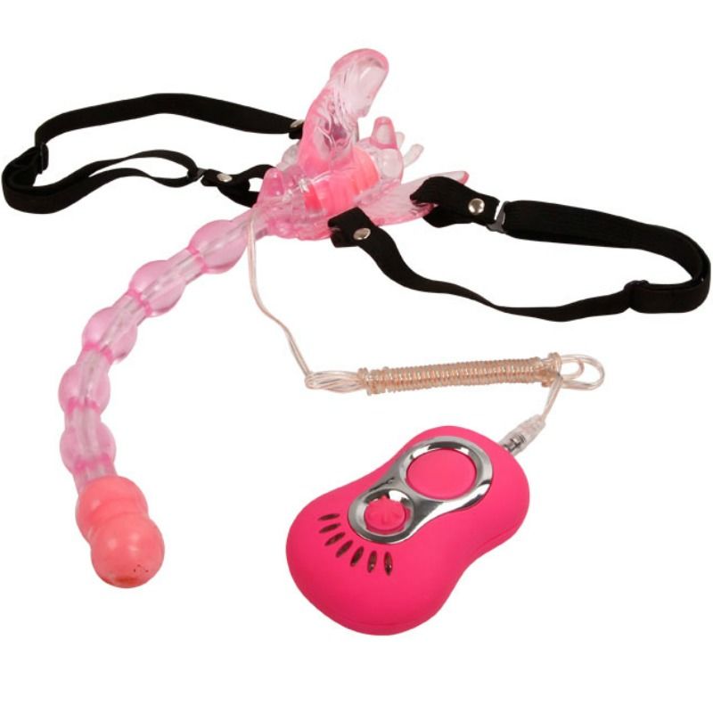 Experience multi-zone pleasure with Baile Butterfly Strap-On vibrator. 7 vibration modes, remote control. Ships UK & EU. Buy now for unforgettable fun!5