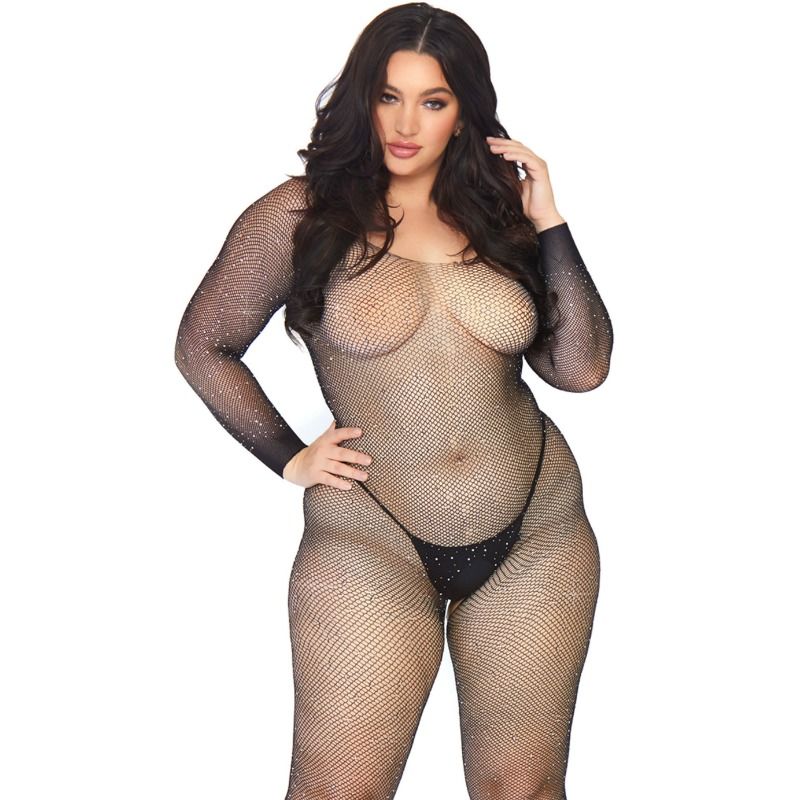 LEG AVENUE - Crystalized Seamless Fishnet Bodystocking 1X – 2X by Deligh