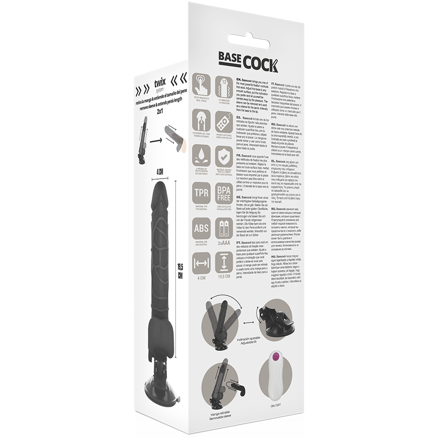 Basecock - Realistic Vibrator Remote Control Black With Testicles 19.5 Cm -O- 4 Cm