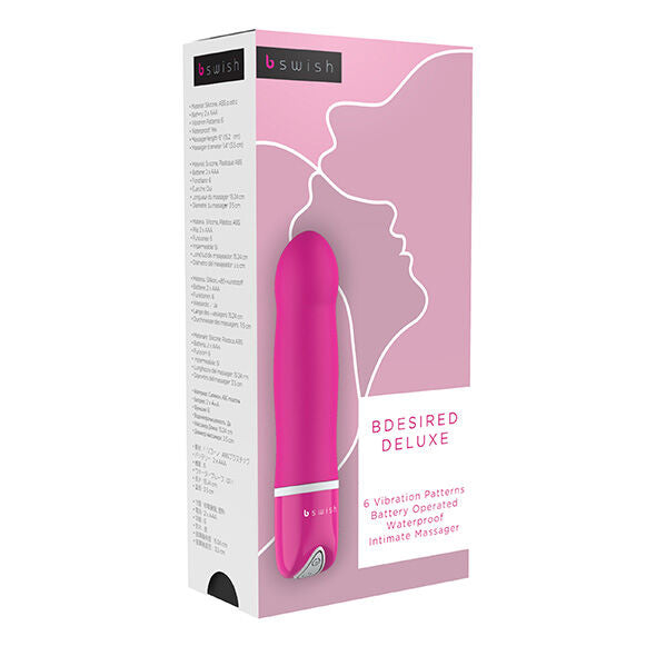 Experience smooth pleasure with the B Swish Bdesired Deluxe Vibrator. 6 pulsating vibration modes, body-safe silicone, waterproof, and perfect for solo or couples play.34