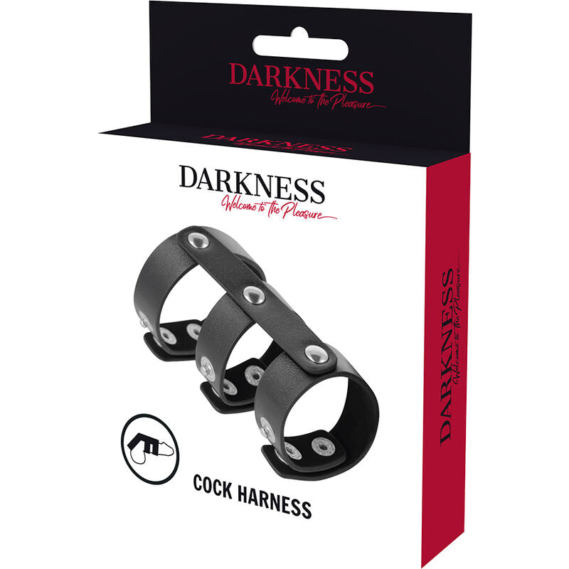 DARKNESS - Adjustable Synthetic Leather Double Ring Penis and Testicle