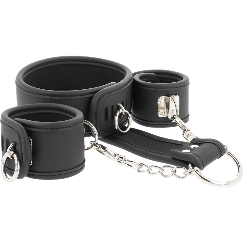 FETISH SUBMISSIVE - Vegan Leather Necklace and Handcuffs with Neoprene (1)