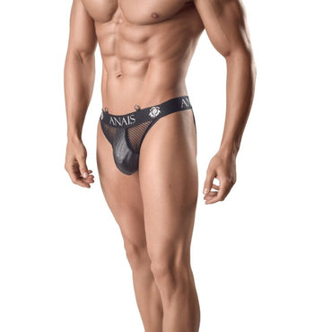 Anais Men Ares Jock Strap Mix blends black mesh and leather in a sharp-cut thong design with exposed butt—crafted for bold men who want sensual impact and comfort.