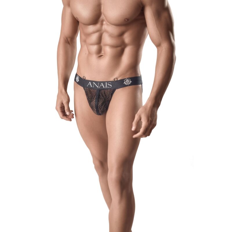 Anais Men Ares Jock Strap Net features breathable black mesh, a sharp-cut thong, and an open back design—perfect for bold men who love sensual, stylish comfort.1