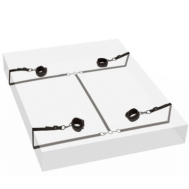 CalExotics Boundless Bed Restraint features 4 adjustable cuffs, under-bed tethers, plush lining, and swivel clasps for comfortable and secure bondage play.1