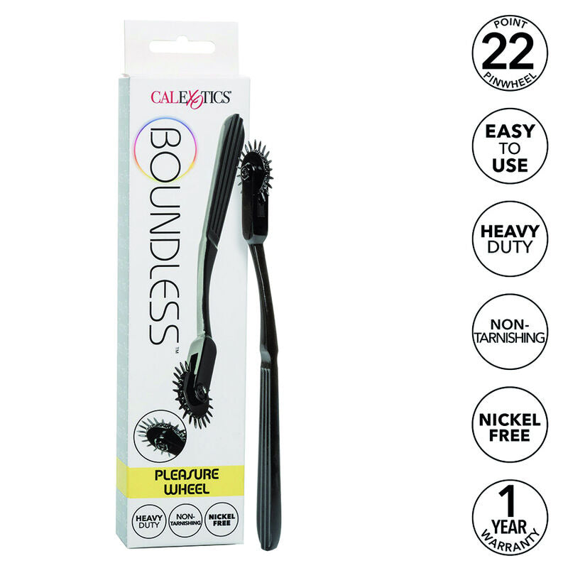 CalExotics Boundless Pleasure Wheel excites the senses with a 22-point rotating reel, high-resistance, tarnish-free hardware for thrilling, endless intimate play.2