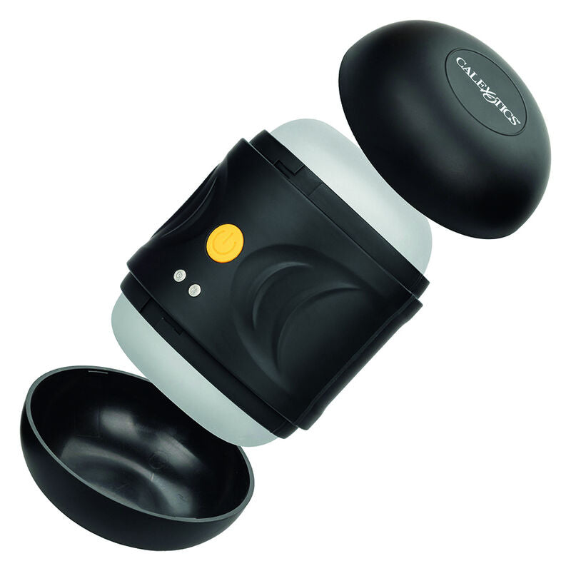 CalExotics Dual Motor Stroker offers 10 vibration functions, dual-entry design, textured chamber, memory chip, and USB recharge for intense solo pleasure anywhere.5