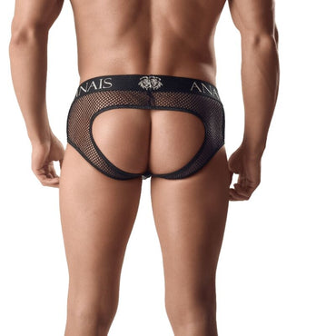 Anais Men Ares Jock Bikini combines black mesh and leather in a daring, butt-exposing design that fits perfectly to the body for bold, sensual confidence.2