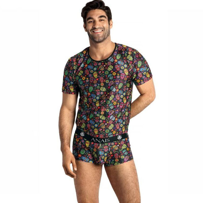 Shop Anais Men Mexico T-Shirt in soft modal with 6% elastane, close body fit and floral-skull print. Discreet UK & EU shopping.
