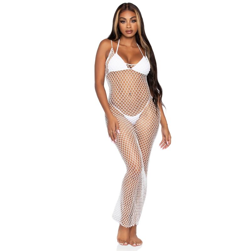 Leg Avenue - Woven Twist Net Maxi Dress One Size White