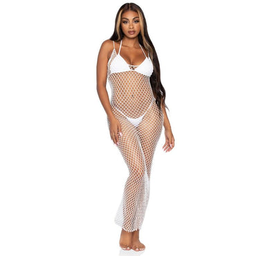 Leg Avenue - Woven Twist Net Maxi Dress One Size White