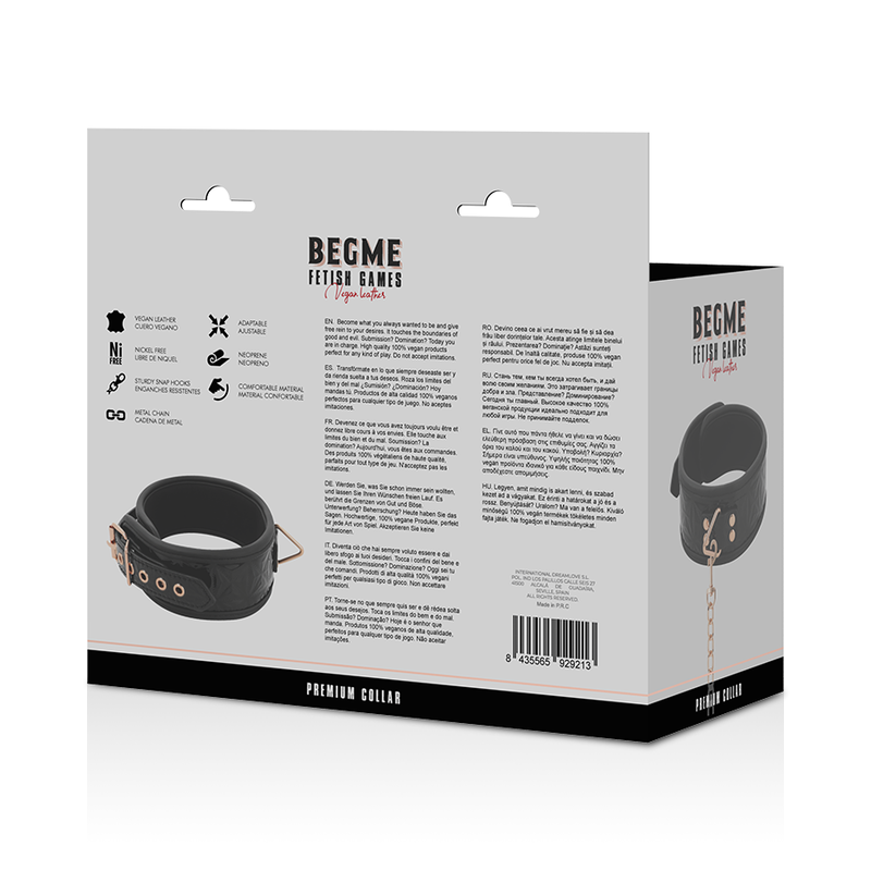 Begme - Black Edition Premium Vegan Leather Collar With Neoprene Lining