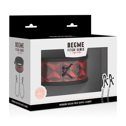 Begme - Red Edition Collar With Nipple Clamps With Neoprene Lining