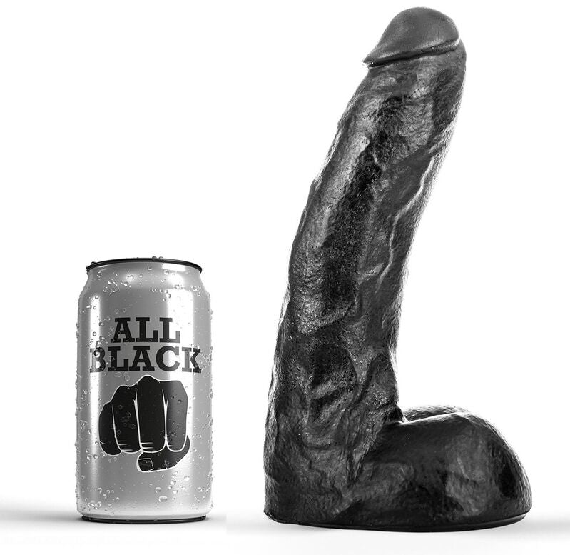 Experience deep pleasure with the All Black Dong Thick Dildo. Soft, slightly veined, and flexible for realistic sensations. Body-safe and lubricant-compatible.1