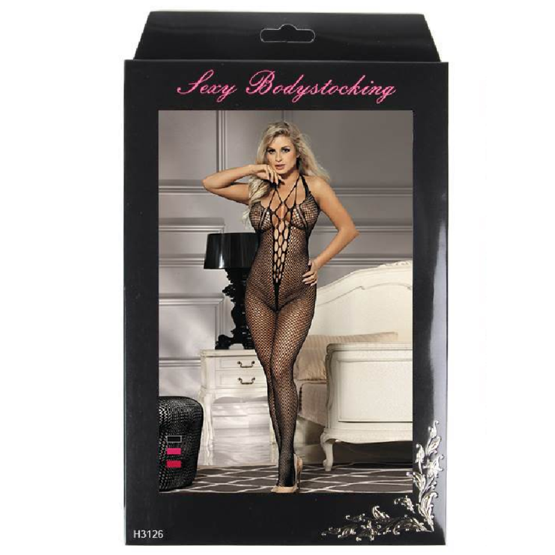 Queen Lingerie - Halter Neck And Open Back Bodystocking S/L