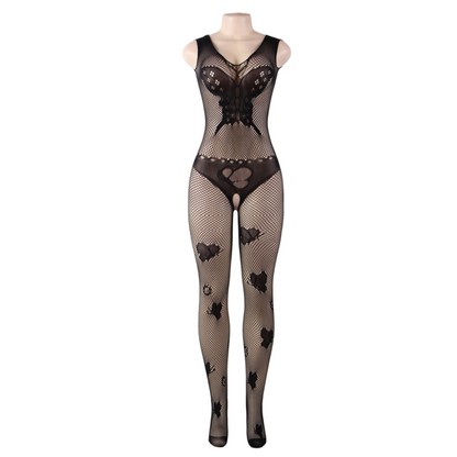 Queen Lingerie - Butterfly Embroidered Bodystocking S/L