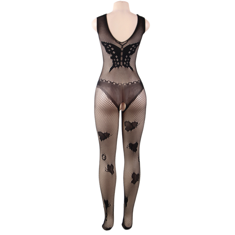 Queen Lingerie - Butterfly Embroidered Bodystocking S/L